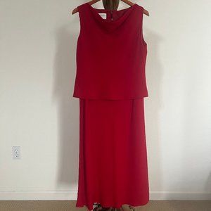 Evan Picone Women's Size 14 Red Cowl Neck Sleeveless Mock Two Piece Dress